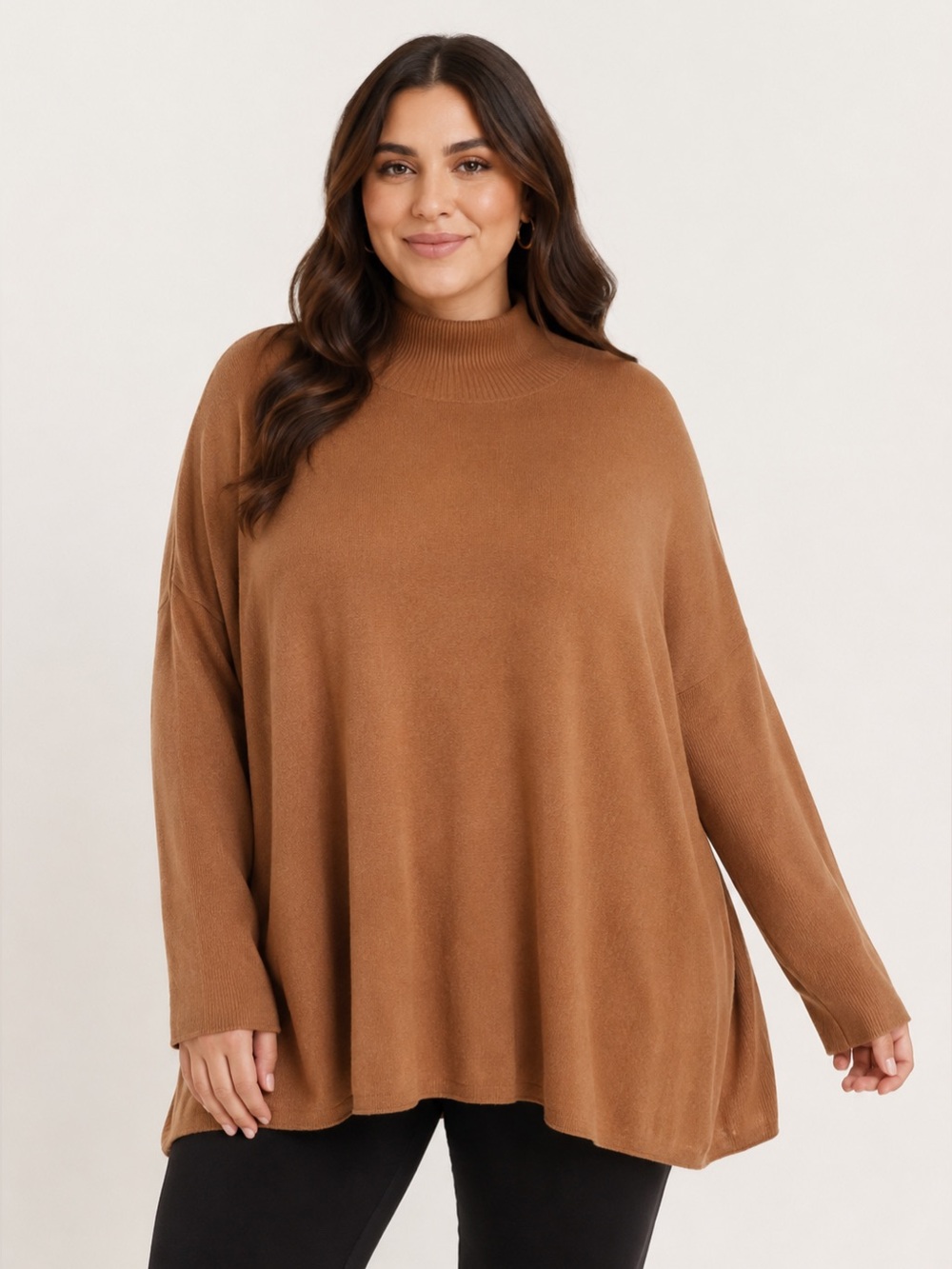 Camel tan turtleneck poncho sweater long sleeve pullover